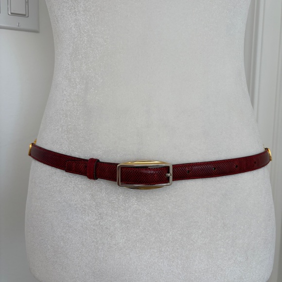 Vintage Red Leather Belt Gold Hardware Made in Spain Size 75/30 *I16 - Picture 2 of 13